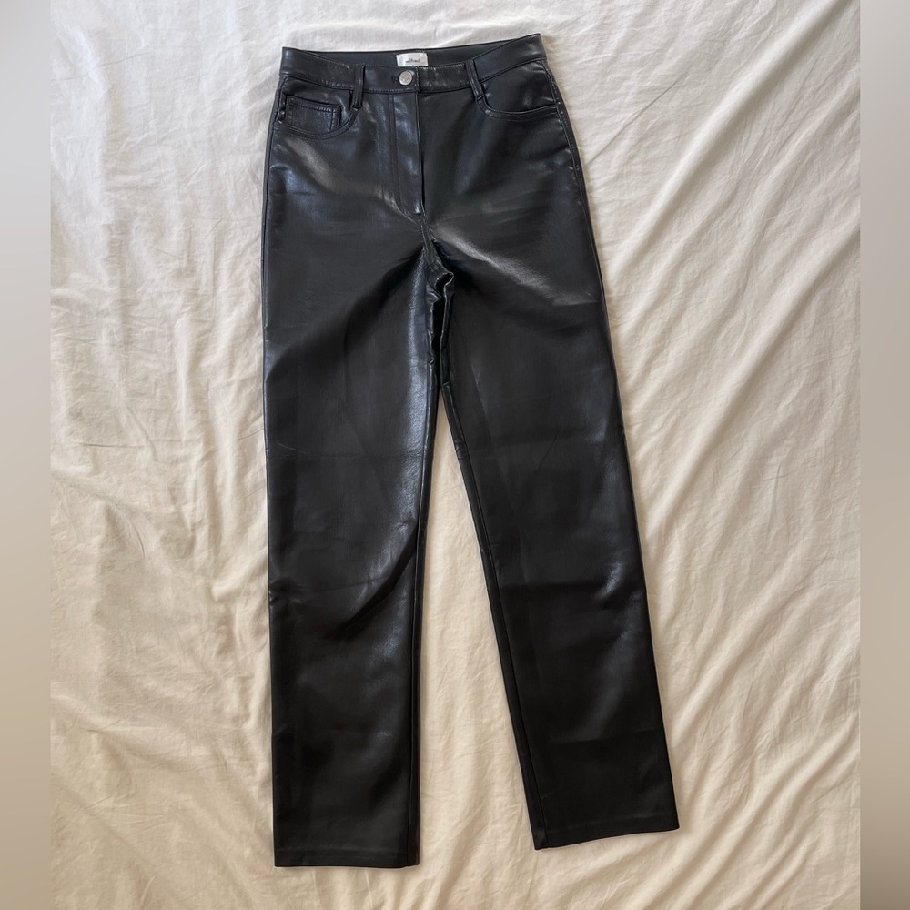 Aritzia Melina Pant in Black Faux Leather Straight Leg High Rise L